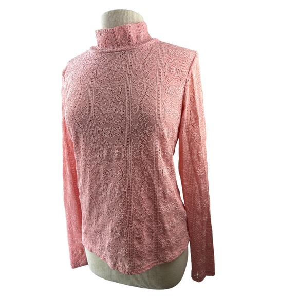 Anthropologie Daily Practice Linden Lace Mock Neck Top Pink Women's Size Medium - Picture 9 of 10